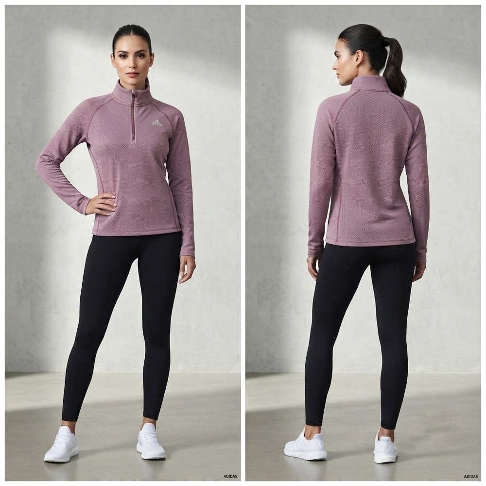 Adidas Golf Womens Dark Mauve Textured 1/4 Zip Pullover Long Sleeve Top Small
